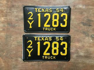 Vintage 1954 Texas Tx.  Truck License Plate Set Never Mounted Nos