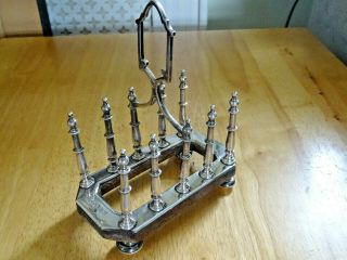 Rare Antique Silver Plated Toast Rack With Oak Bottom,  Victorian Arts & Crafts