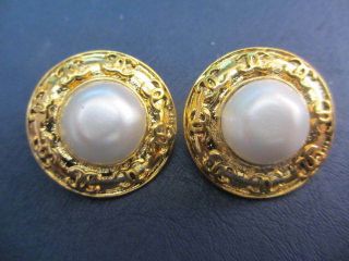 Authentic Chanel Vintage Cc Earrings (30mm) White Stone
