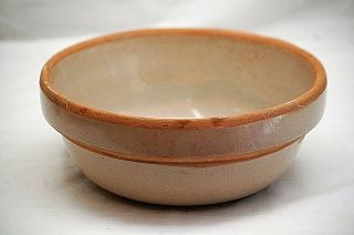 Old Vintage Stoneware Crock Pottery Light Gray Mixing Bowl Kitchen Tool Decor