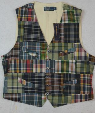 Polo Ralph Lauren Vintage India Madras Patchwork Vest Xl Nwt $225