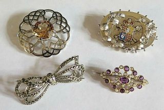 9ct Vintage Amethyst And Seed Pearl Brooch And 3 Others $1.  00 Start Eofy