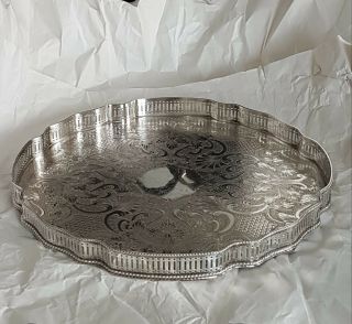 Vintage Large Sheffield Silver Plated On Copper Butlers Gallery Tray 35cm