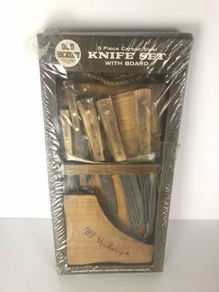 Vintage Old Hickory 5 Tru - Edge Carbon Steel Knife Set Hanging Block