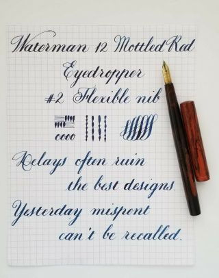 Vintage Waterman 12 Mottled Red Eyedropper Fountain Pen Flexible 2 Nib