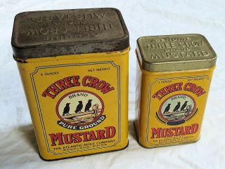 Three Crow Mustard Spice Tin Pair 3&8 Ounce Litho Advertising Old Vtg Antique