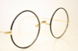 Black & Gold Authentic Vintage Eyeglasses Round Windsor Antique Frames Lennon