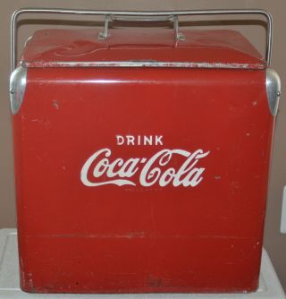 Coca - cola Cooler 1950s Vintage Metal With Bottle Opener 2