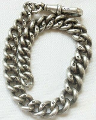 Antique English Graduated Link Sterling Silver Watch Chain Bracelet 7 1/2 " Wrist