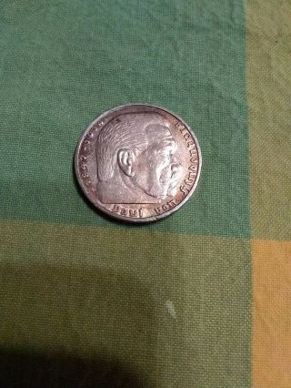 1938 GERMAN WW2 NAZI 5 Reichsmark Swastika Silver Coin Rare Hitler Era 2
