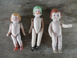 3 Antique Miniature German Bisque Dolls Dollhouse