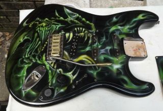 Custom Strat Guitar Body Pro Dragon Real Flame Graphics Duncan Pickups Vintage