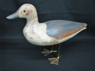 Vintage Sarreid Ltd.  Hand Carved Wood Duck With Brass Feet Ref 83 Made In Italy