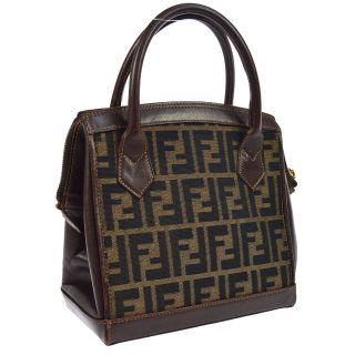 Authentic Fendi Zucca Pattern Hand Bag Purse Brown Canvas Leather Vintage A45152