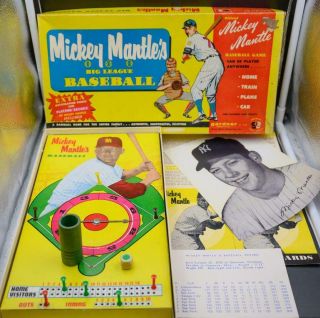 Vintage 1957 Mickey Mantle Big League Baseball Board Game.  Complete & With Photo