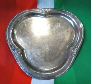 Antique Art Deco Silver - Plate Serving Platter Dish Tray Rose Motif Armenian Mark