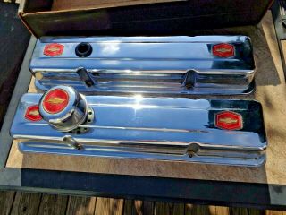 (2) Vintage Chrome Gm Small Block Chevy Bow Tie Valve Covers Set With Breather