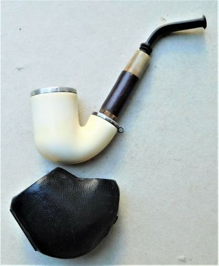 C1910 Meerschaum Pipe & Bovine Horn Mouthpiece Vintage Antique
