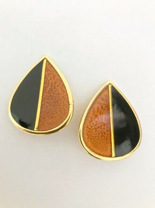 Yves Saint Laurent Ysl Vintage Black / Copper Enamel Earrings