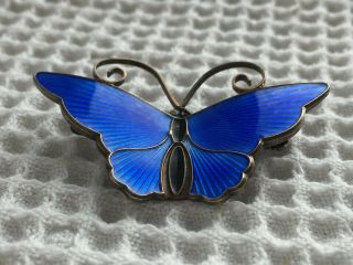 Vintage David Andersen Sterling Silver Guilloche Enamel Butterfly Brooch Pin