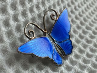 Vintage David Andersen Sterling Silver Guilloche Enamel Butterfly Brooch Pin 2