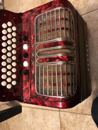 Vintage Hohner Corona Iii Push Button Three Row Accordion Project Or Parts