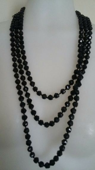 Antique Victorian Rare Huge 86 " Black Faceted French Jet Mourning Necklace