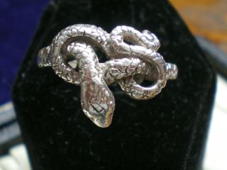Antique Edwardian Sterling 925 Solid Silver Snake Ring Size V