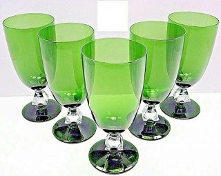 Vintage Mid Century Bryce Aquarius Clear Diamond Stem Green Water Tea Goblets
