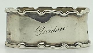 Vintage Sterling Silver Napkin Ring Holder Gordon Name Monogram Adie Brothers