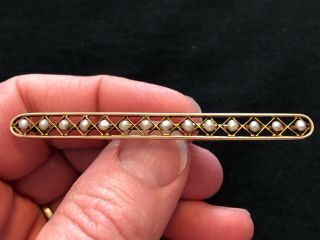 Antique Art Deco 10k Yellow Gold Filigree Pearls Bar Pin Brooch 4.  2 Gr