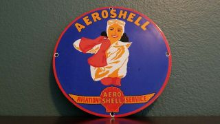 Vintage Shell Gasoline Porcelain Aviation Pinup Girl Gas Service Station Sign