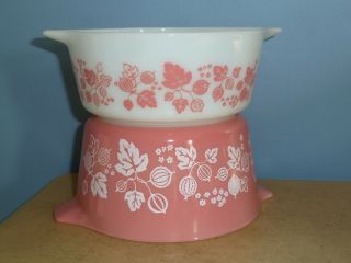 8 PIECE VTG PYREX PINK GOOSEBERRY LIDDED CASSEROLE DISHES SET NO.  473 - 472 - 471 3