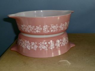 8 PIECE VTG PYREX PINK GOOSEBERRY LIDDED CASSEROLE DISHES SET NO.  473 - 472 - 471 4