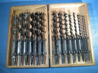 Vintage Set Of 13 Irwin Brace Auger Bits In Dovetail Wood Box Size 4 - 16