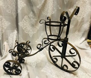 Vintage Wrought Iron Garden Tricycle Plant Stand.