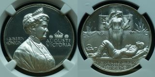 Rare Pl Silver Medal Ngc - - Mspl 63 1916 Germany Empress Auguste Victoria