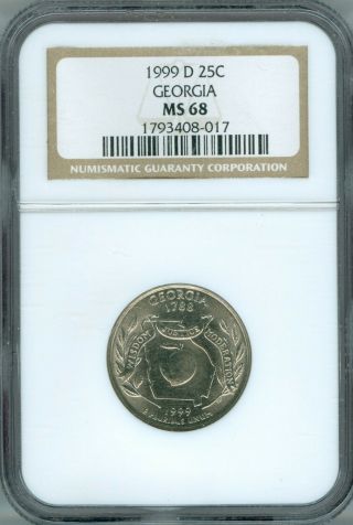 1999 D Quarter Ngc Ms68 25c,  Georgia,  2nd Highest Registry,  Only One Finer,  Rare