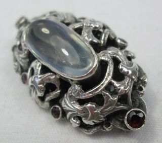 Fine Antique Art & Crafts Sterling Silver Moonstone & Garnet Brooch Pin 4