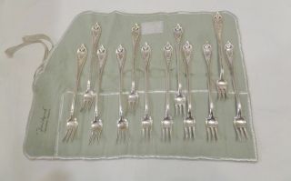 1847 Rogers Old Colony 1911 12 Colonial Seafood Cocktail Shrimp Forks Flannel