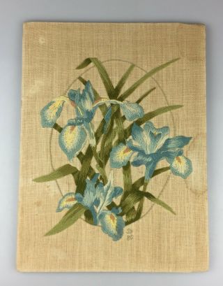 1980 Vintage Unframed Art Needlepoint Blue Flowers Hand Stitched Crewel