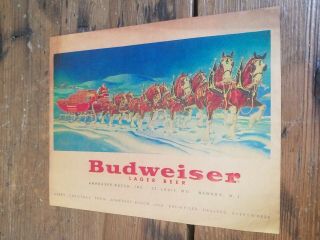 Vintage 1920s Budweiser Beer Store Display Insert Sign Alcohol Liquor Clydesdale