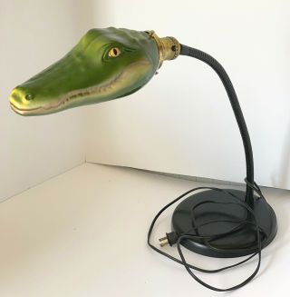 Rare Vintage Retro Mid Century Ceramic Crocodile Gooseneck Desk Lamp Weird