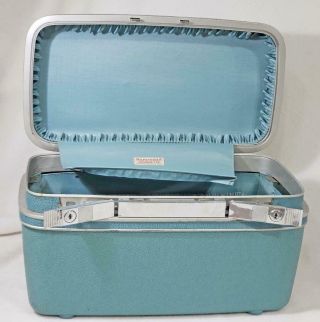 Vintage Samsonite SILHOUETTE Train Case COSMETIC suitcase Turquoise BLUE F/S 4