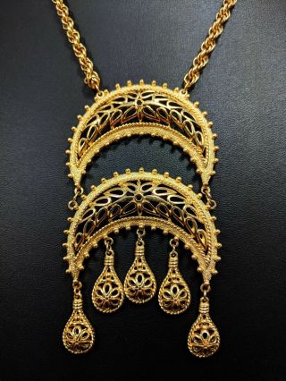 Lovely Vintage Goldtone French rope chain Pendant Necklace by Vendome 1970s 3