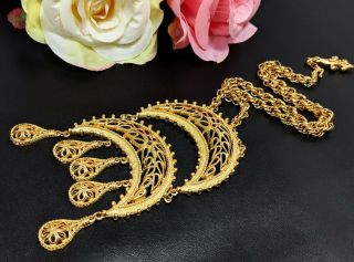 Lovely Vintage Goldtone French rope chain Pendant Necklace by Vendome 1970s 6