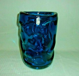 Whitefriars Vintage Crystal Knobbly Blue Cased 8 " Tall Vase With Partial Label