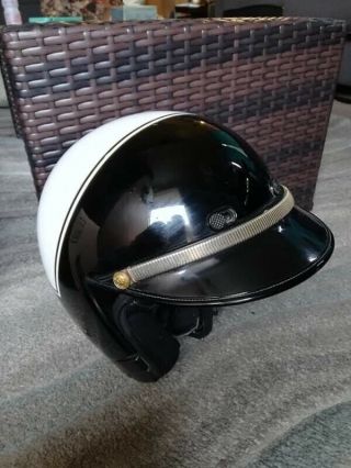 Vtg Police Motorcycle Helmet White/black Size Xl