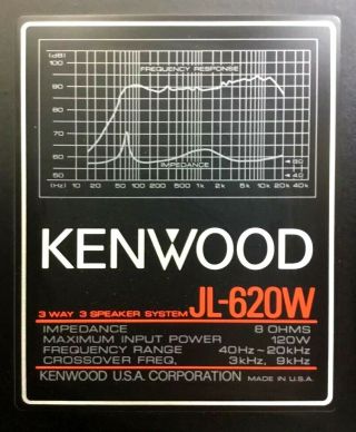 Set of Vintage Kenwood JL - 620W 3 Way Speakers 120W Watts 8 OHMS 40hz 20khz 5