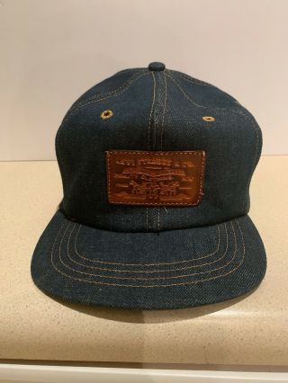 Very Rare Vintage Levis Denim Hat Cap Levi Strauss Leather Patch Read Descriptio